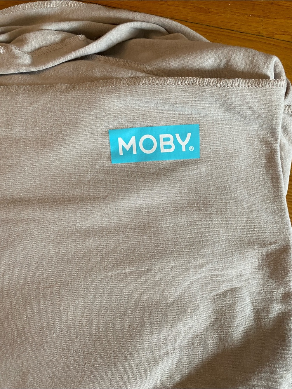 MOBY Taupe Baby Wrap with Teal Logo